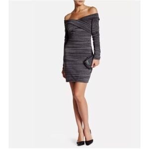 ASTR The Label Space Dye Off The Shoulder Bodycon Dress Black White Size Large